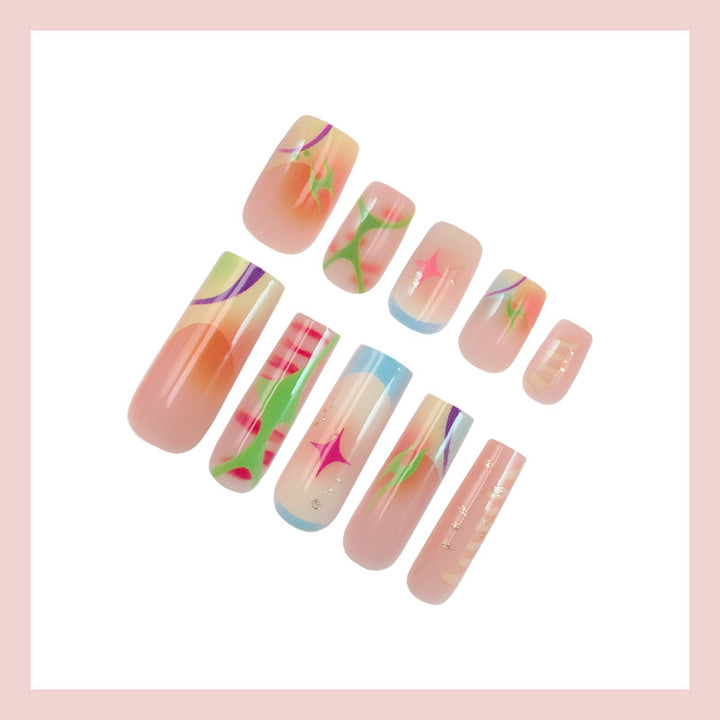 Acrylic nail set with creative designs and colorful accents Kalsten