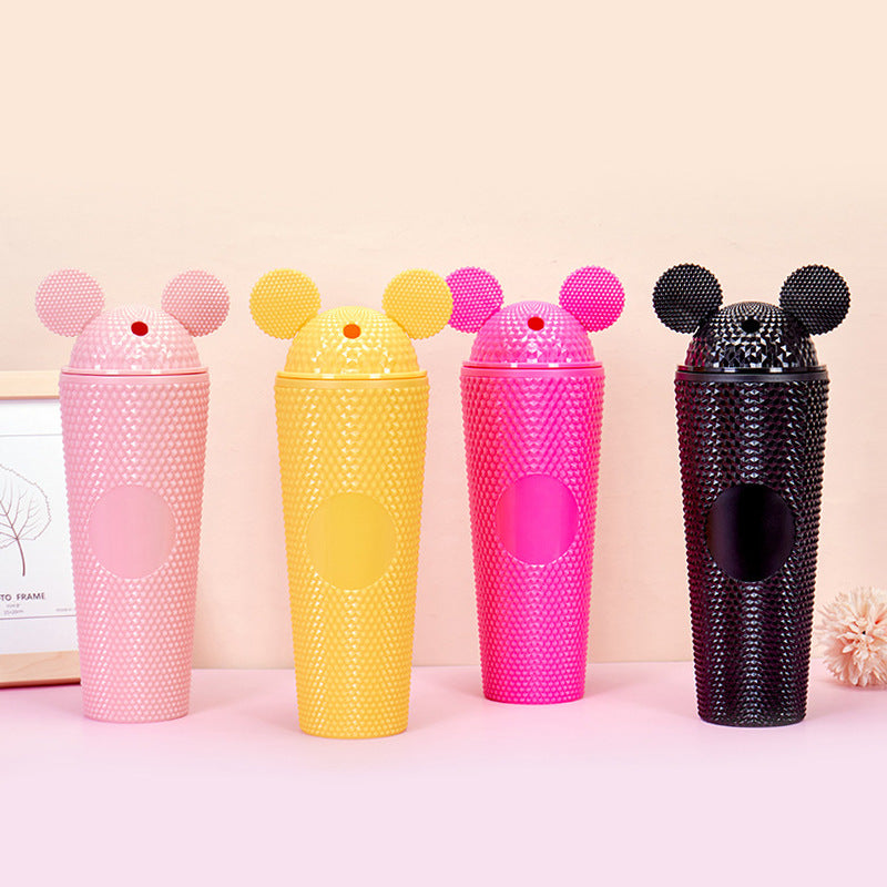 Studded Textured Reusable Tumbler With Decorative Ear-Top Screw Lid