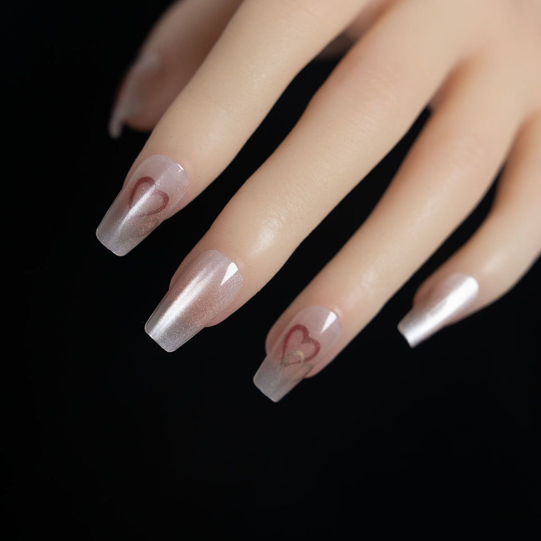 Artistic Press-On Nail Set with Heart Design