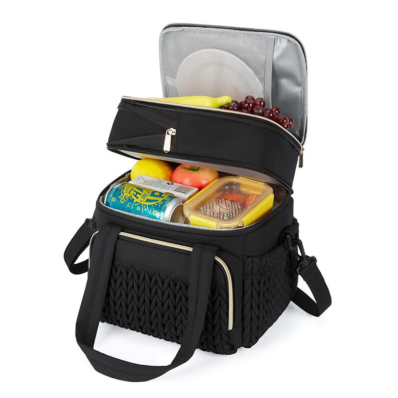 Insulated picnic bag with multi-layered interior compartment and practical carrying system Kalsten