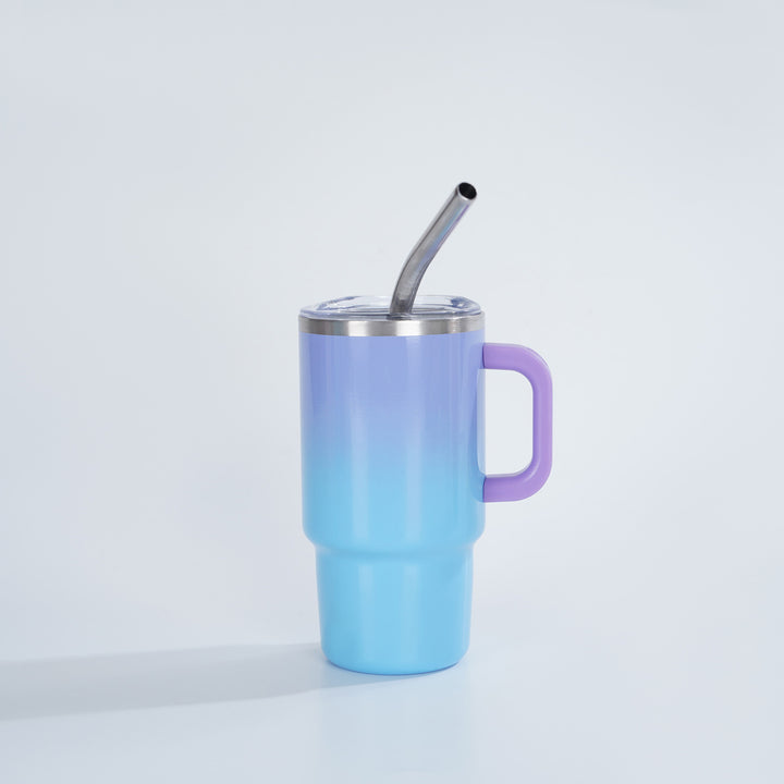 Insulated Stainless Steel Travel Mug With Ergonomic Handle Spill-Resistant Lid And Reusable Bent Metal Straw