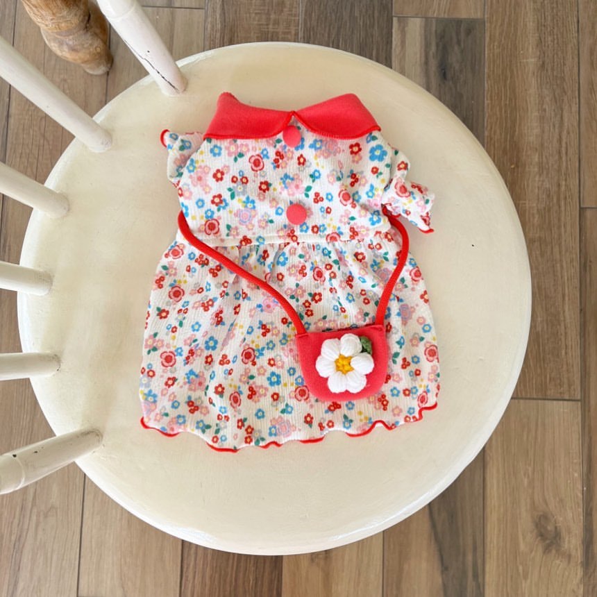 Baby Floral Ribbed Cotton Dress with Peter Pan Collar