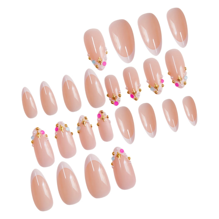 Decorative French Tip Nail Extensions with Gem Accents Kalsten