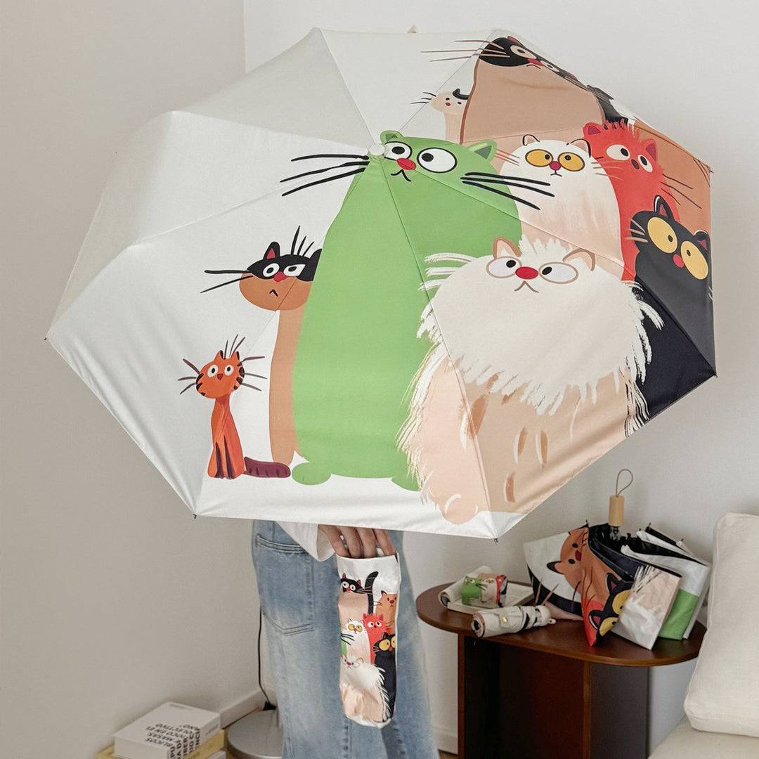 Women's Folding Umbrella with Playful Cat Design Kalsten