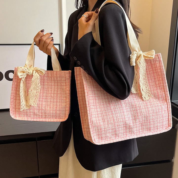 Lace-Detail Structured Tote Bag