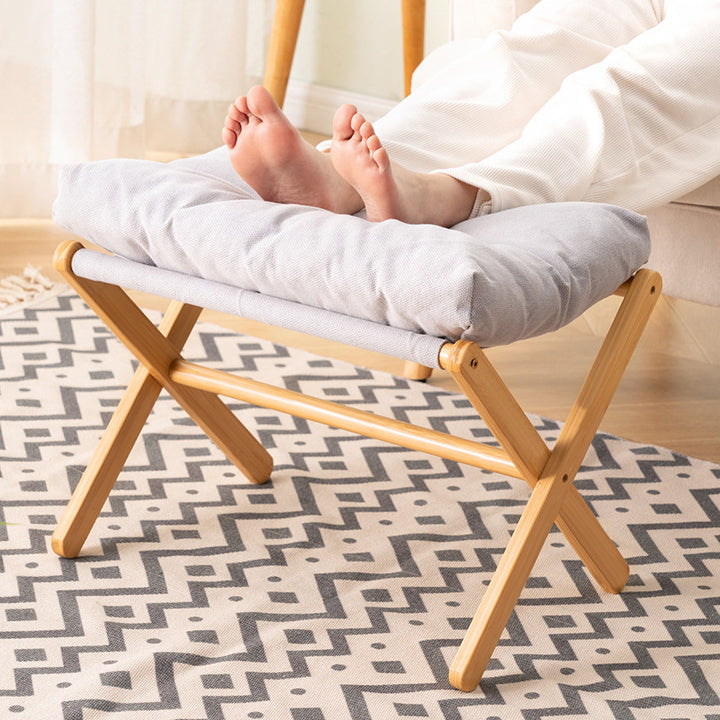 Foldable Stool With Padded Seat And Sturdy Wooden Structure Kalsten