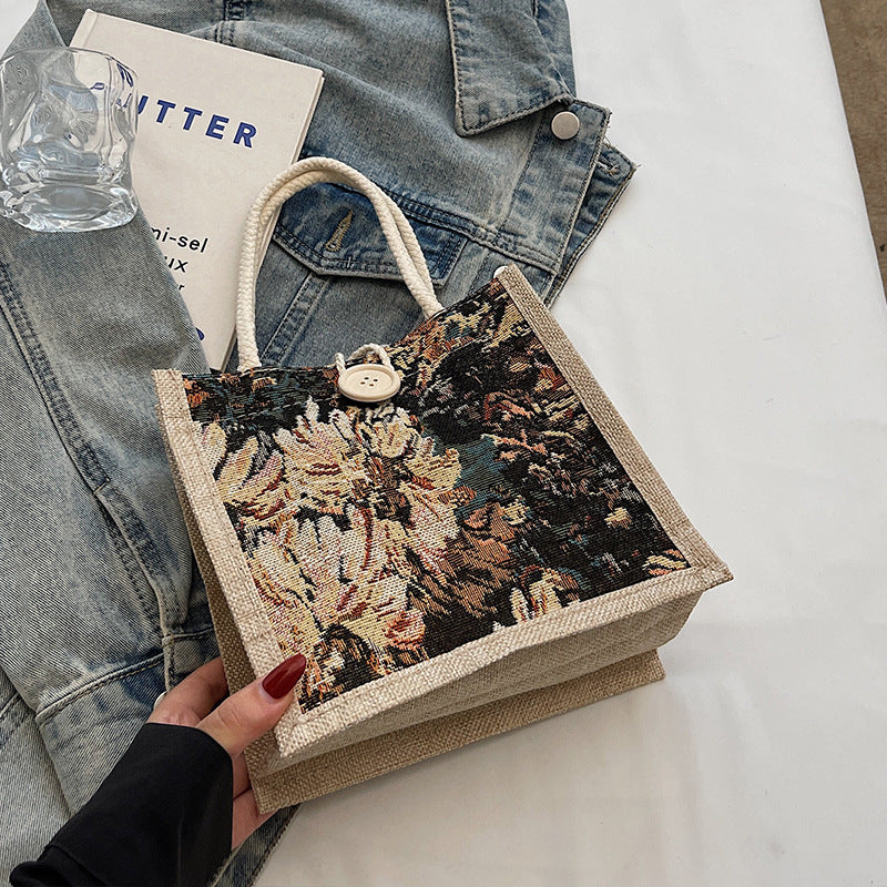 Floral Embroidered Tote Bag