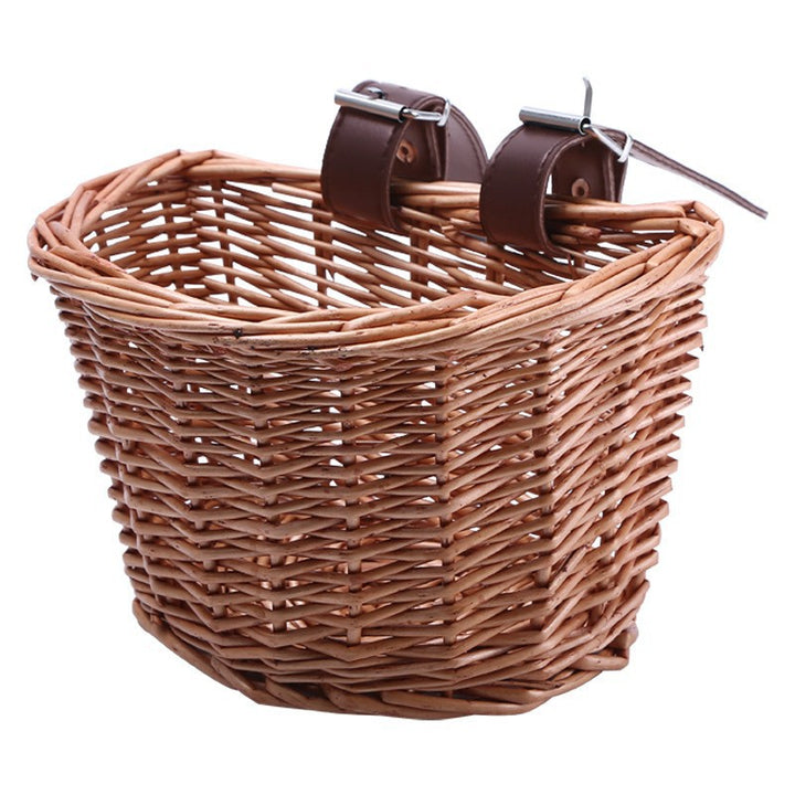 Unisex bicycle basket made of woven material with leather straps Kalsten