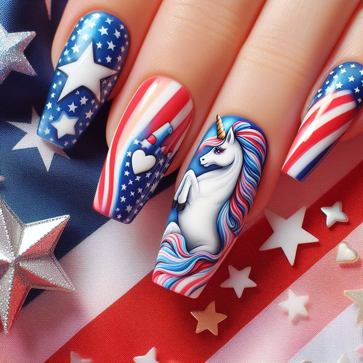 Creative nail art with patriotic designs Kalsten