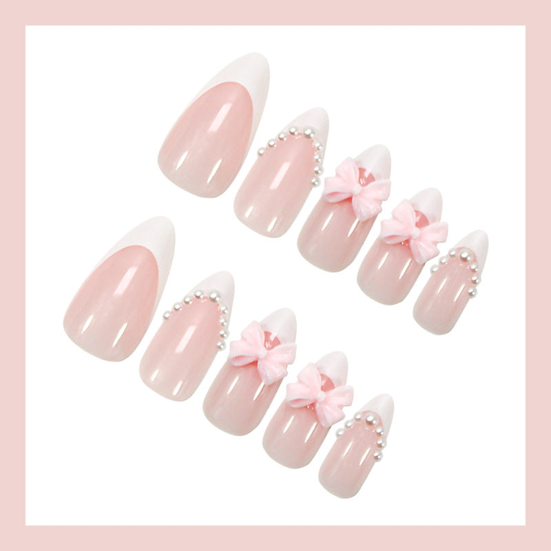 Artificial nail set with elegant bow and pearl decorations Kalsten