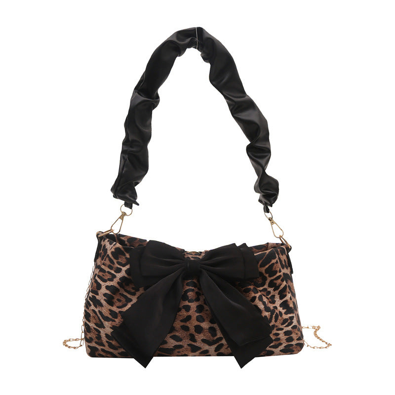 Leopard Print Bow Accent Handbag