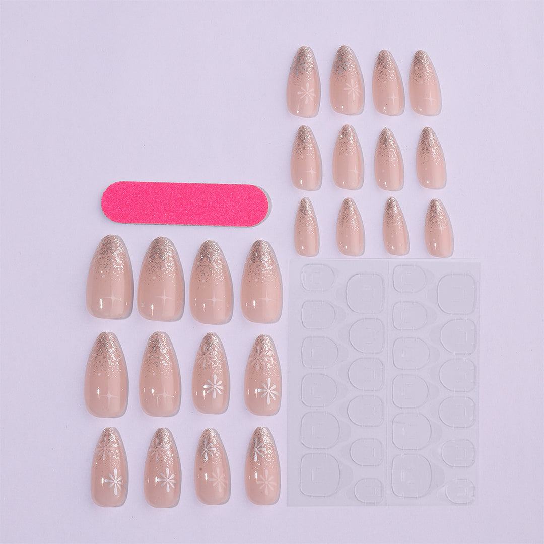 Nail art set with elegant glitter French design and artistic embellishments Kalsten