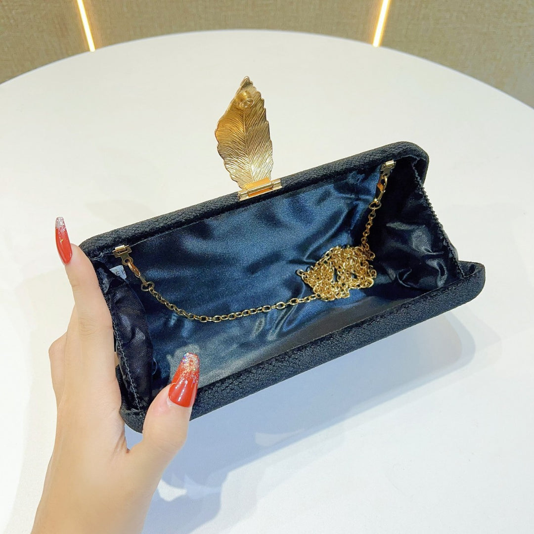 Elegant Leaf-Accent Evening Clutch