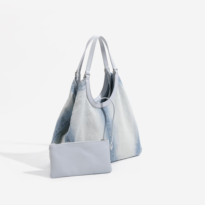 Denim Tote Bag with Detachable Pouch