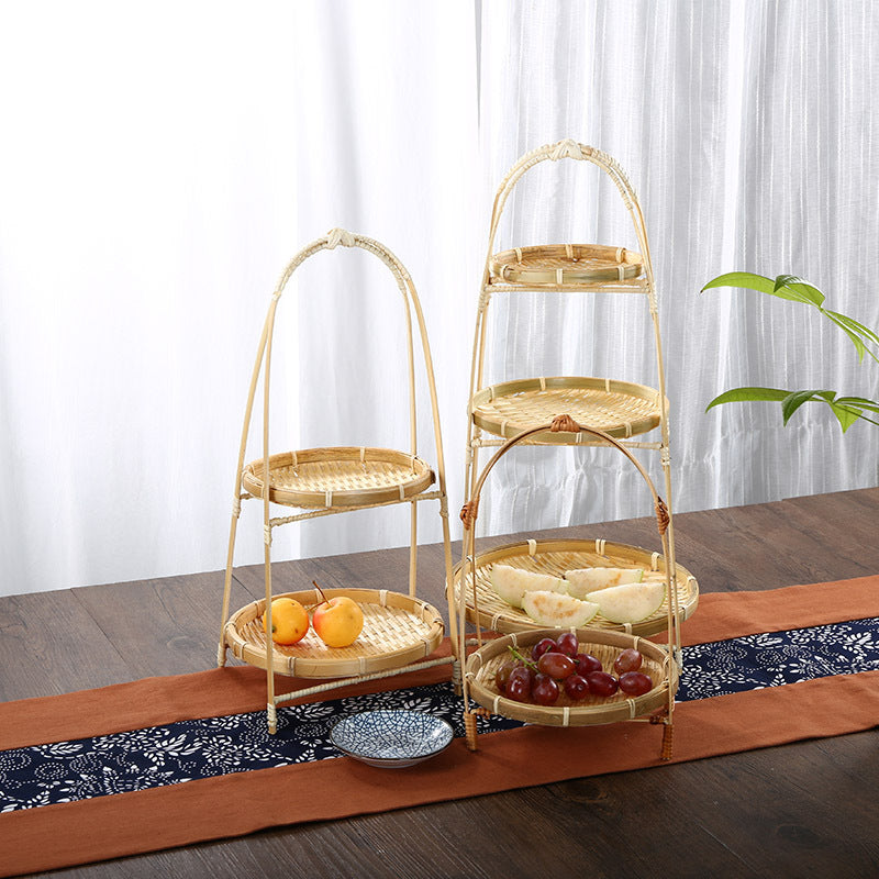 Unisex Three-Tier Serving Stand made of hand-woven natural material Kalsten