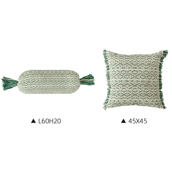 Cozy cushion set made of woven cotton blend with cylindrical roll and tassels Kalsten