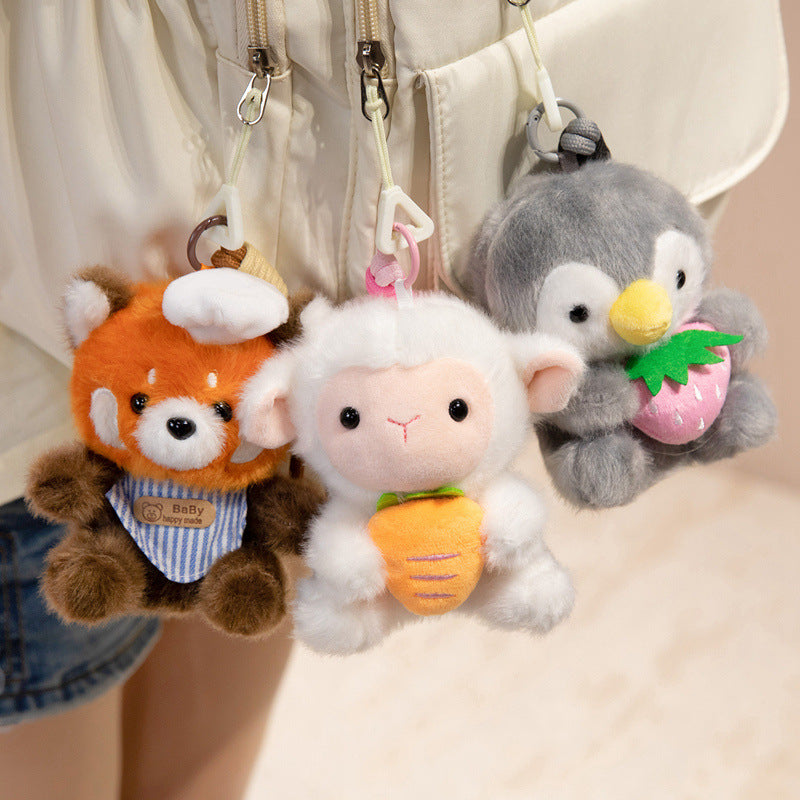 Plush Calico Cat Strawberry Mini Bag Charm Keychain with Soft Rope Loop & Metal Clip Kalsten