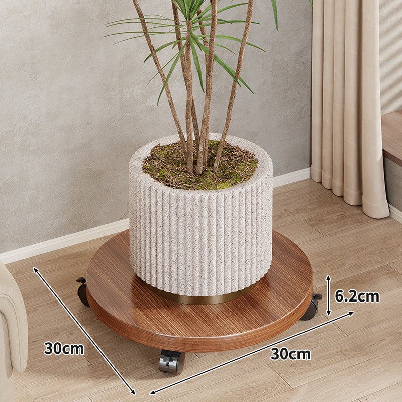 Round Wooden Rolling Plant Caddy