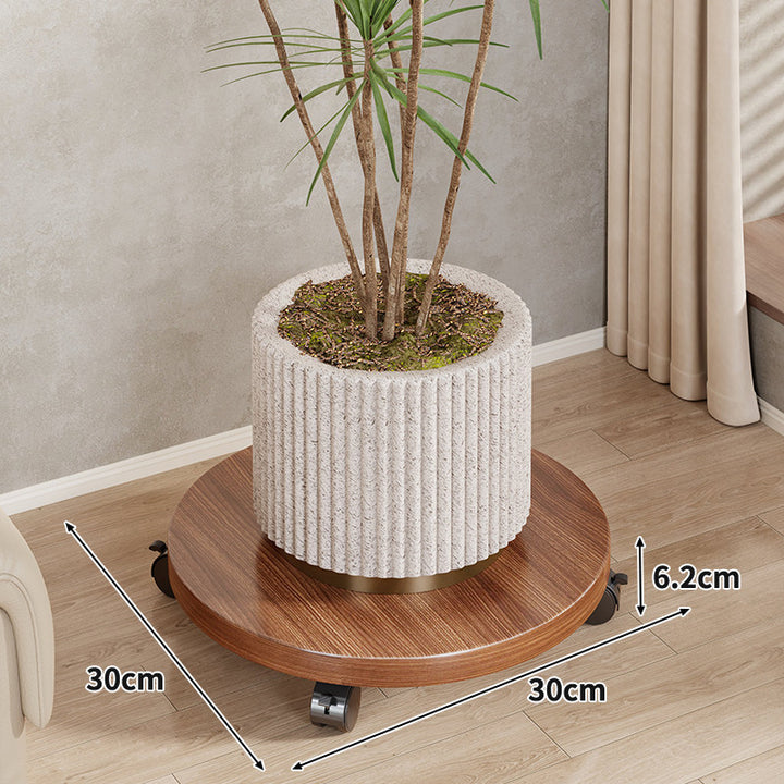 Round Wooden Rolling Plant Caddy