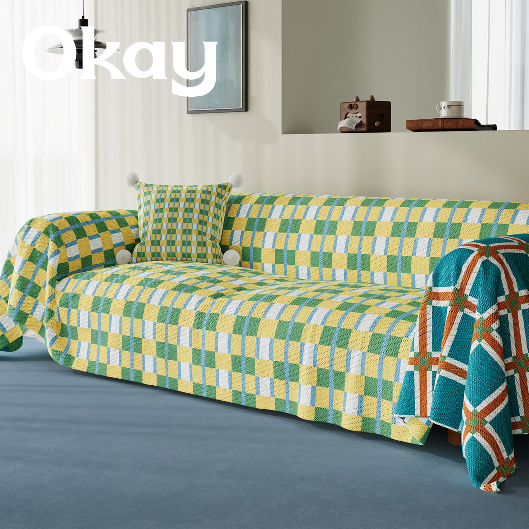 Stretch-Fit Quilted Sofa Slipcover with Pom-Pom Accent Pillowcase