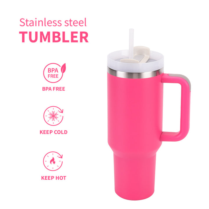Stainless Steel Insulated Travel Tumbler With Ergonomic Handle And Bpa-Free Straw Lid
