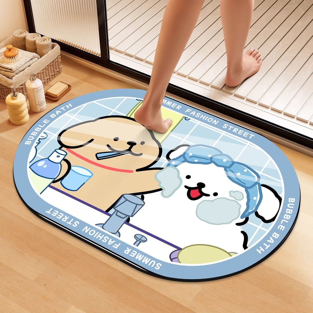 Playful Cartoon Dog Bath Mat Kalsten
