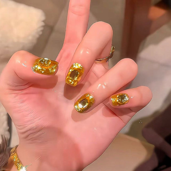Premium Gemstone-Accented Nail Art Extensions