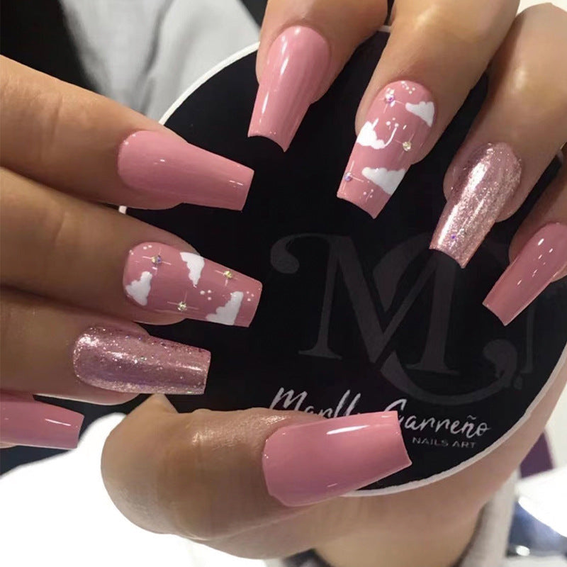 Artful Gel Nails with Elegant Floral Design and Glitter Accents Kalsten