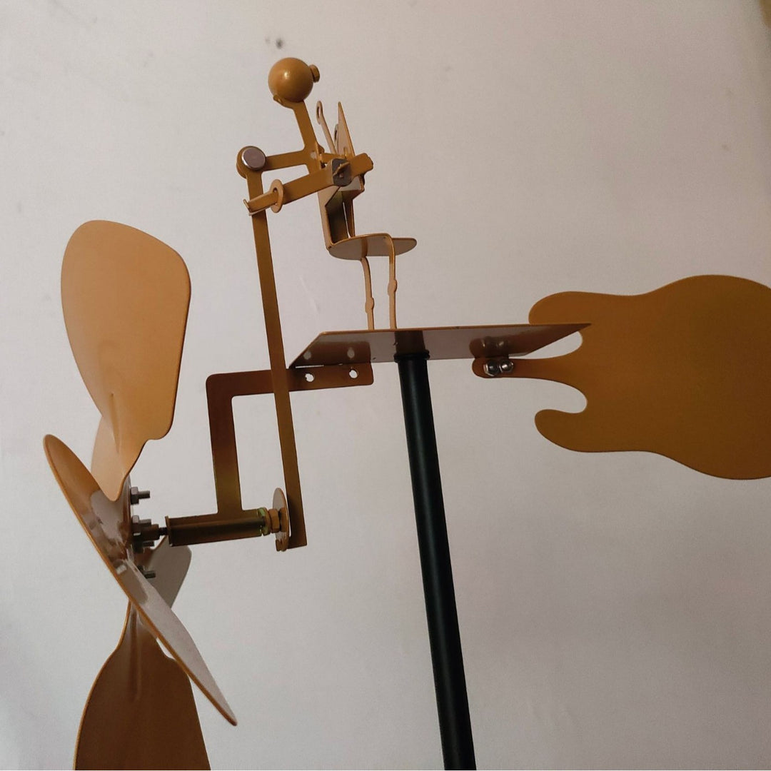 Metal Kinetic Wind Spinner Garden Sculpture With Multi-Blade Vane Adjustable Stake