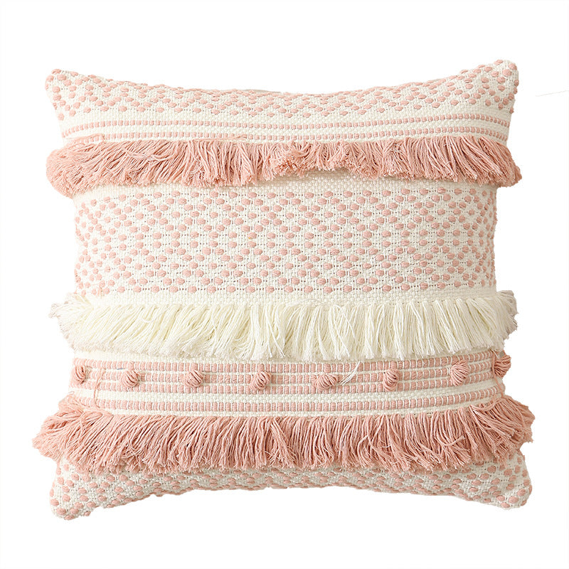Woven decorative cushion cover with 3D dot structure and layered fringes Kalsten