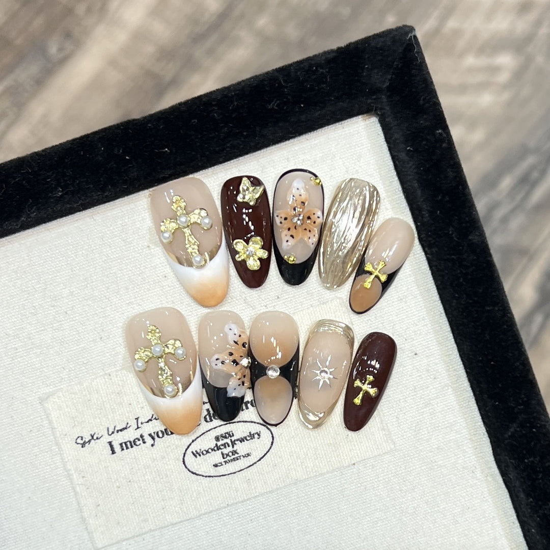 Elegant Stiletto Press-On Nail Set with Decorative Accents Kalsten