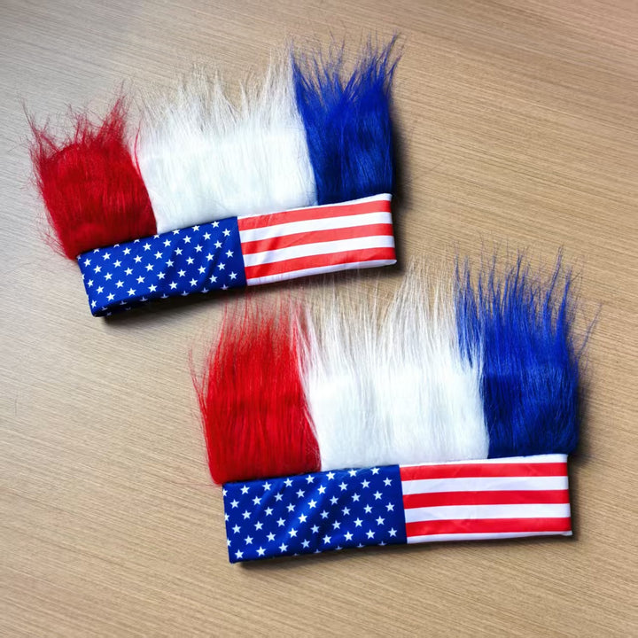 Unisex nan striking headband with three-color synthetic hair look and USA flag pattern Kalsten