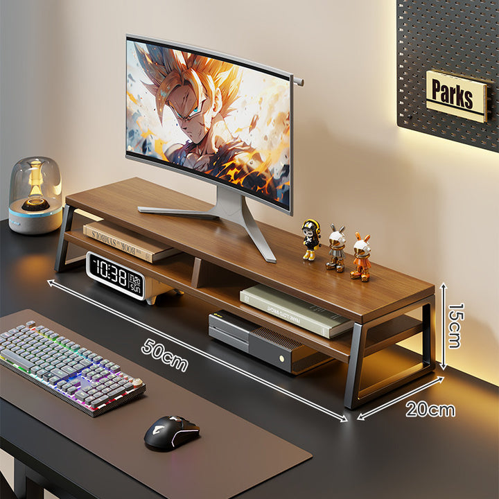 Wooden Monitor Riser with Metal Frame Elevated Desktop Shelf