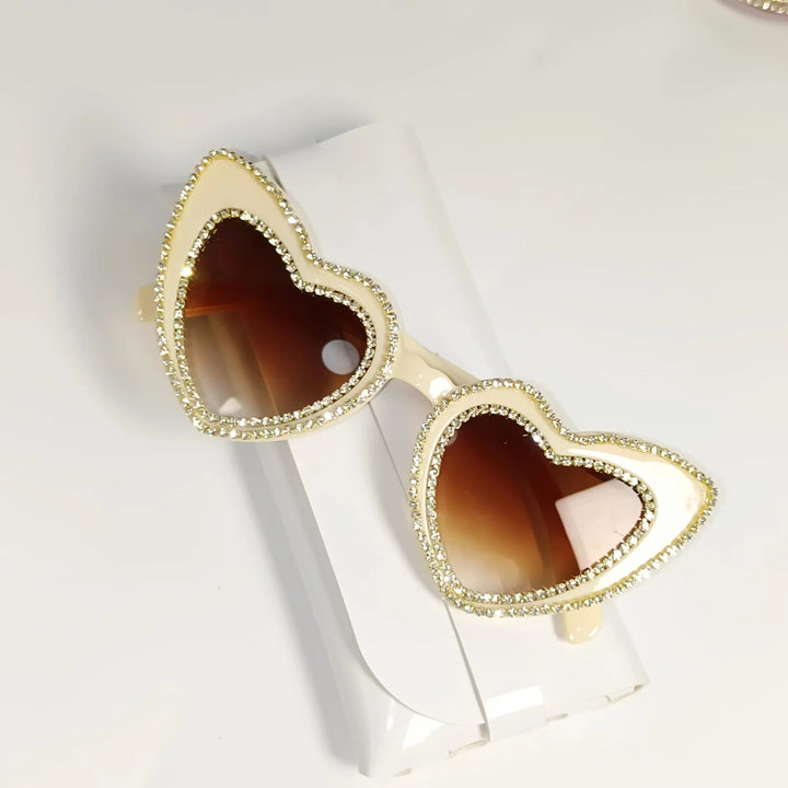 Rhinestone-Embellished Heart-Shaped Sunglasses Kalsten
