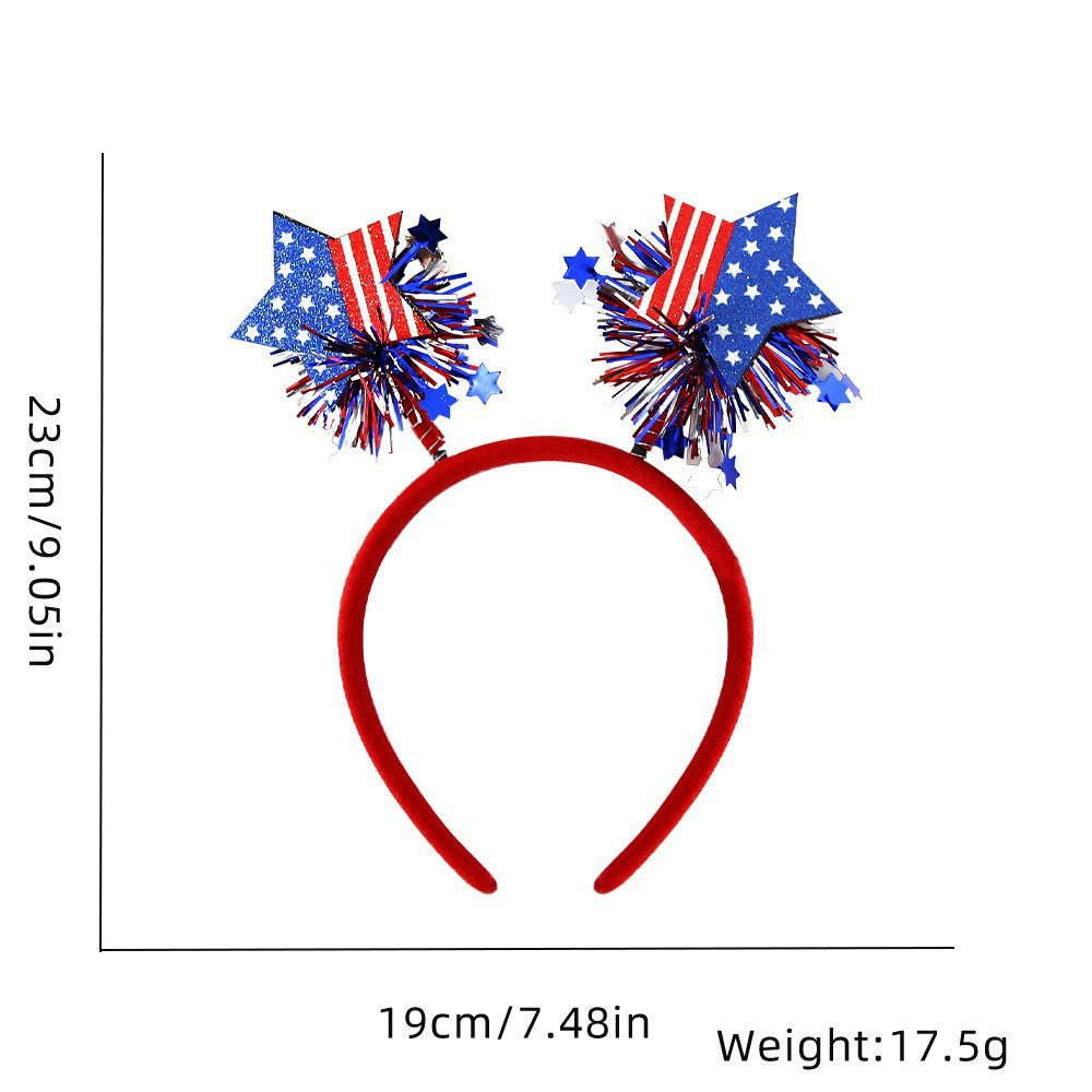 Unisex nan eye-catching party headband with attached pom poms, star tinsel, and small flag pendants Kalsten