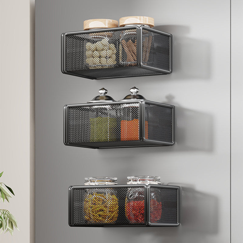 Wall-Mounted Mesh Floating Storage Shelf for Pantry Bathroom and Kitchen