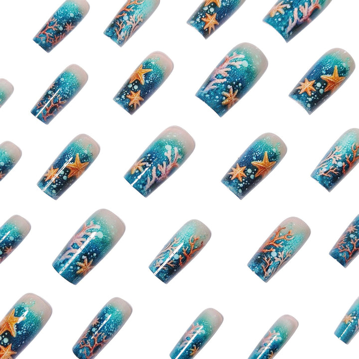 Glittering artificial nails with maritime star motif Kalsten