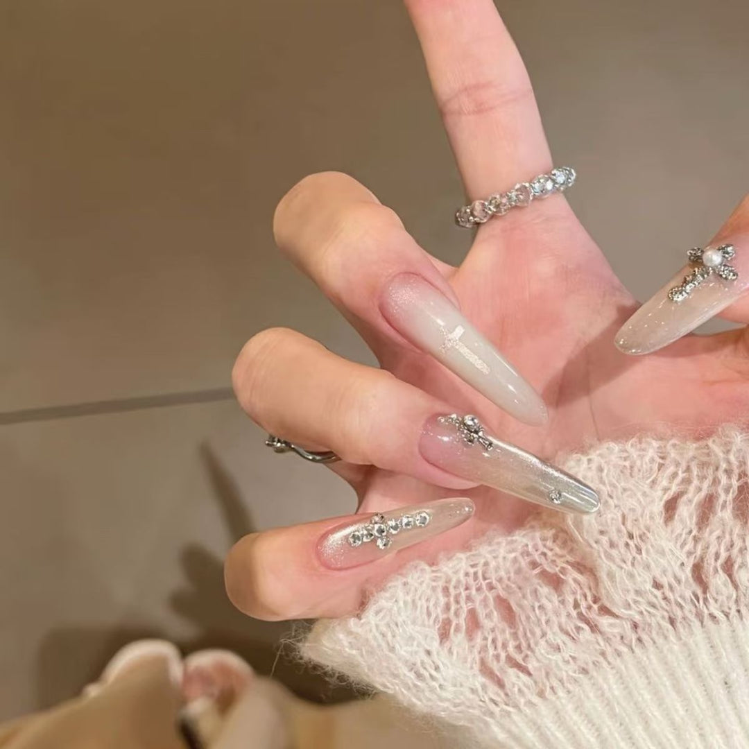 Glamorous Crystal-Studded Stiletto Nail Extensions
