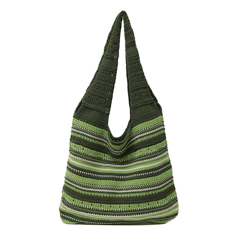 Bohemian Striped Crochet Tote Bag