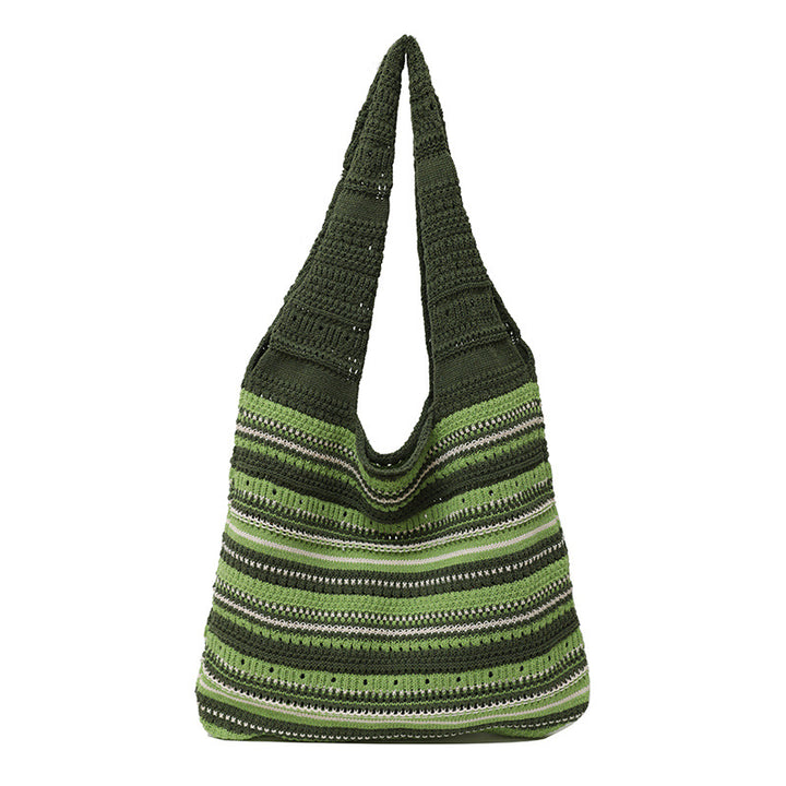 Bohemian Striped Crochet Tote Bag