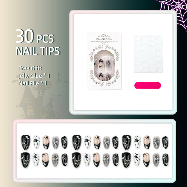 Artistic Halloween-Themed Press-On Nail Set