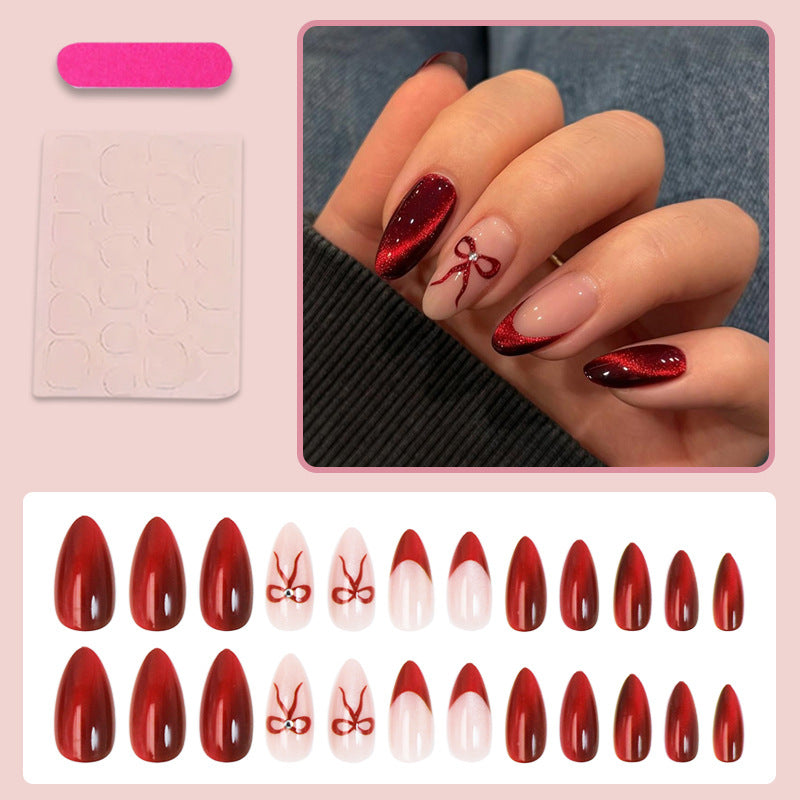 Acrylic Nail Set with Luxurious Ombre Effects and Delicate Bows Kalsten
