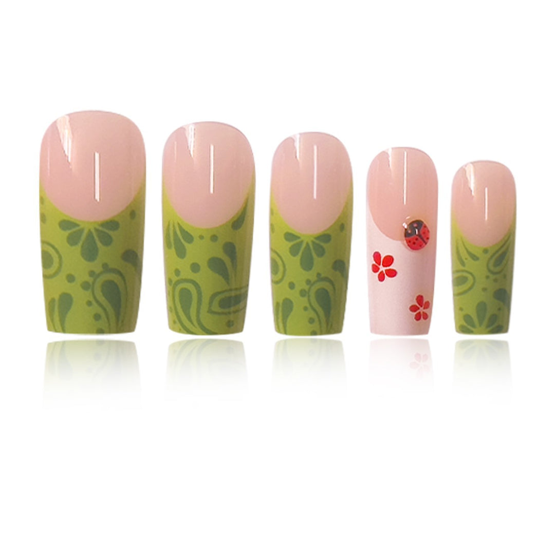 Floral Design Press-On Nails with Leaf Accents Kalsten