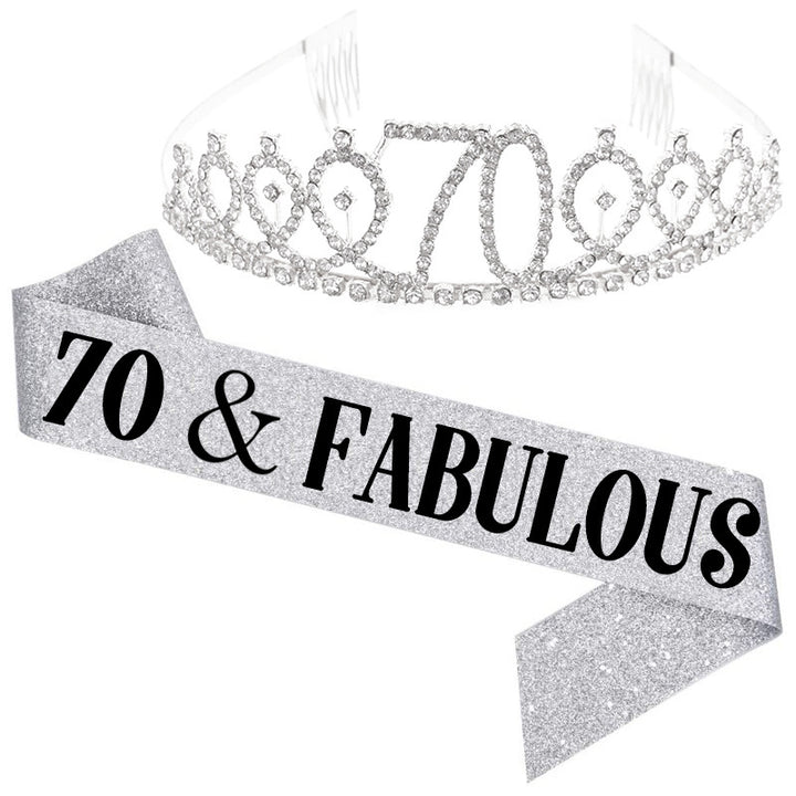 Girl Glittering Birthday Crown and Sash Set Kalsten