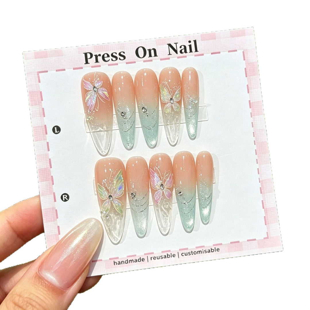Artistic Press-On Nail Set with Tropical and Floral Accents