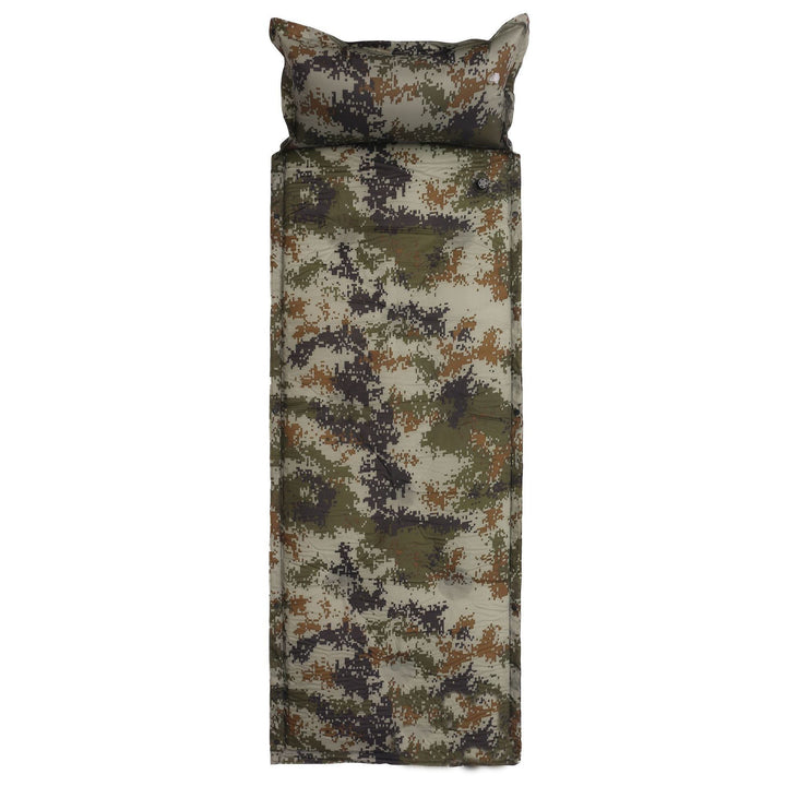 tufted insulated roll-out camping sleep mat with integrated pillow and modular snap connectors Kalsten