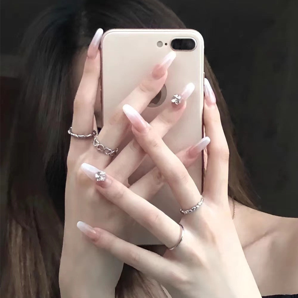 Elegant Press-On Nails Set with Crystal Accents