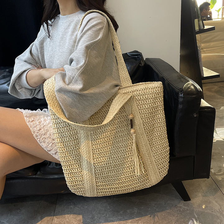 Handwoven Straw Beach Tote Bag