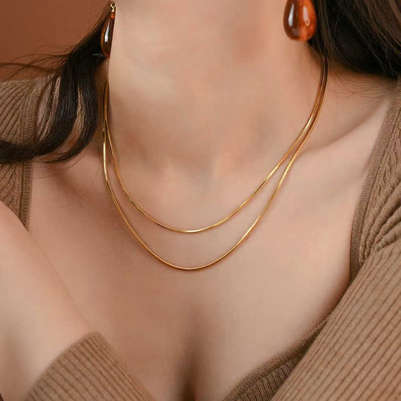 Layered Sleek Silver Chain Necklace Kalsten
