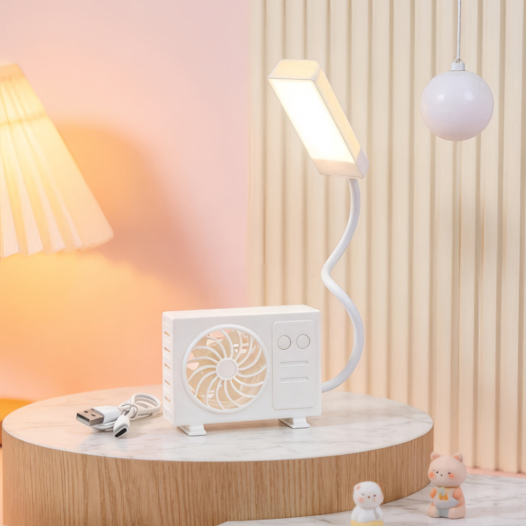 Ladies multifunctional table lamp with integrated fan and USB charging ports Kalsten
